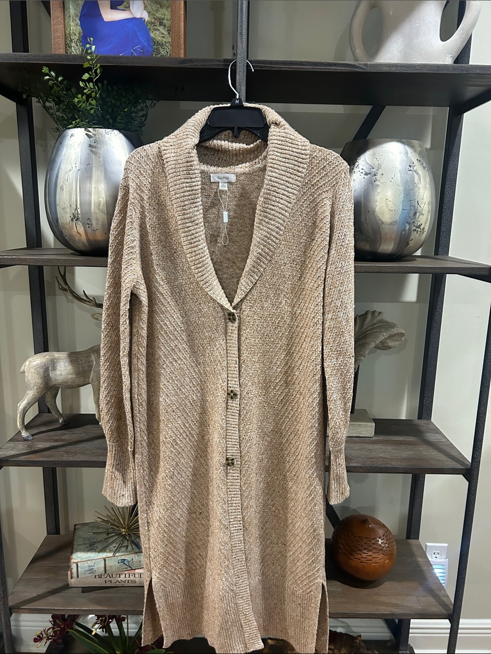 Cupid sweater coat / medium Cozy Long Shawl Collar Button-Front Sweater - Cream